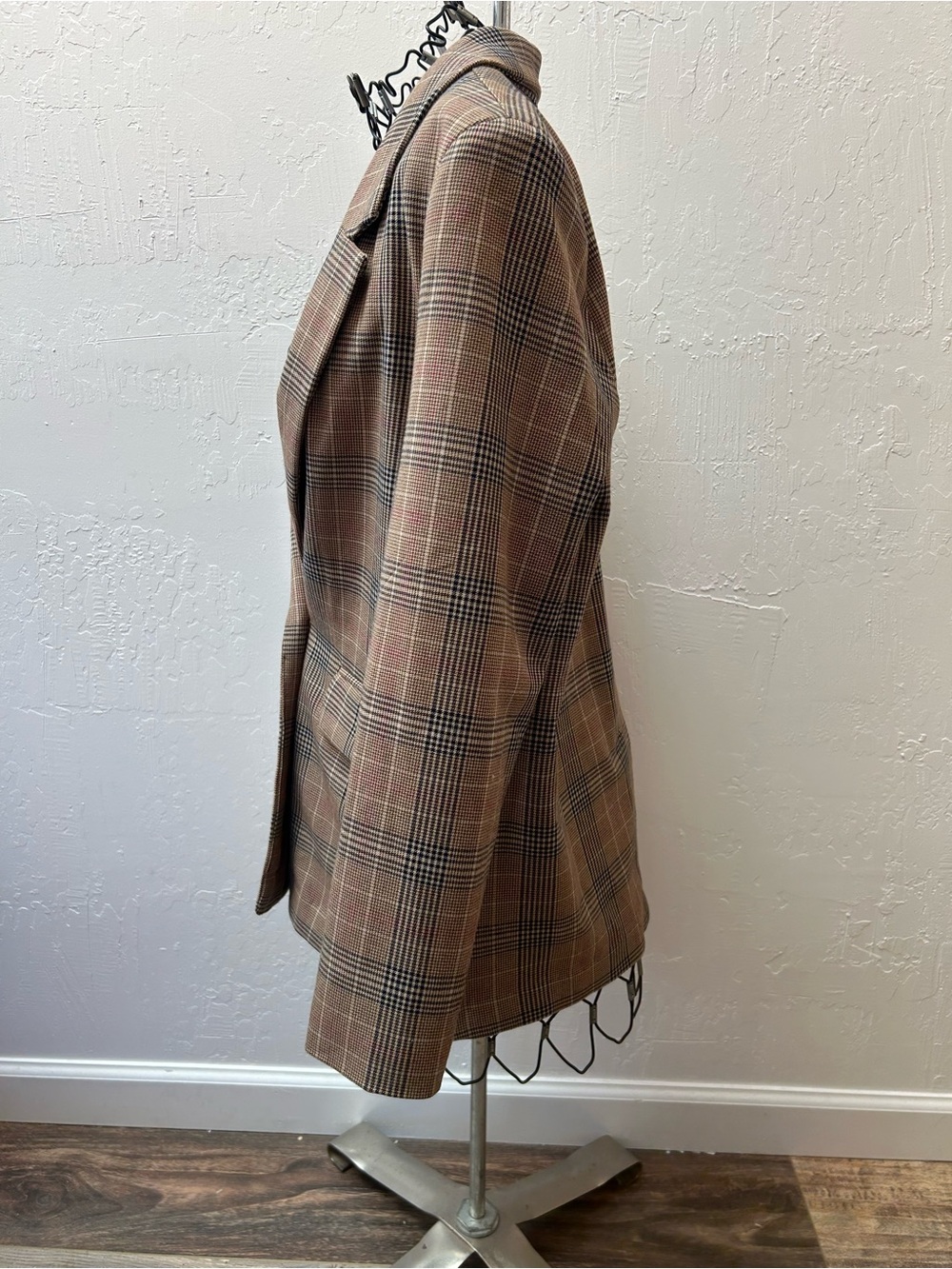Old Navy Plaid Blazer Jacket Tan Brown Preppy Tailored Womens XS - Picture 3 of 5